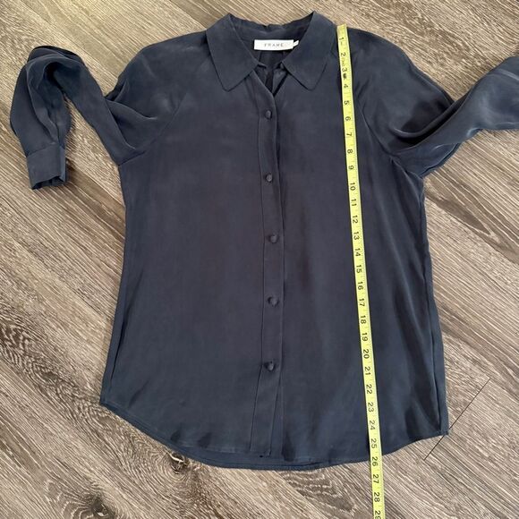 Frame Navy Slit Sleeve Silk Button Up - Picture 8 of 9
